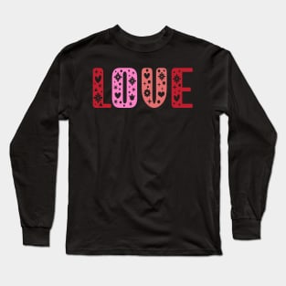 Retro Love Shirt - Folk Art Cottagecore Scandinavian Design Black Long Sleeve T-Shirt